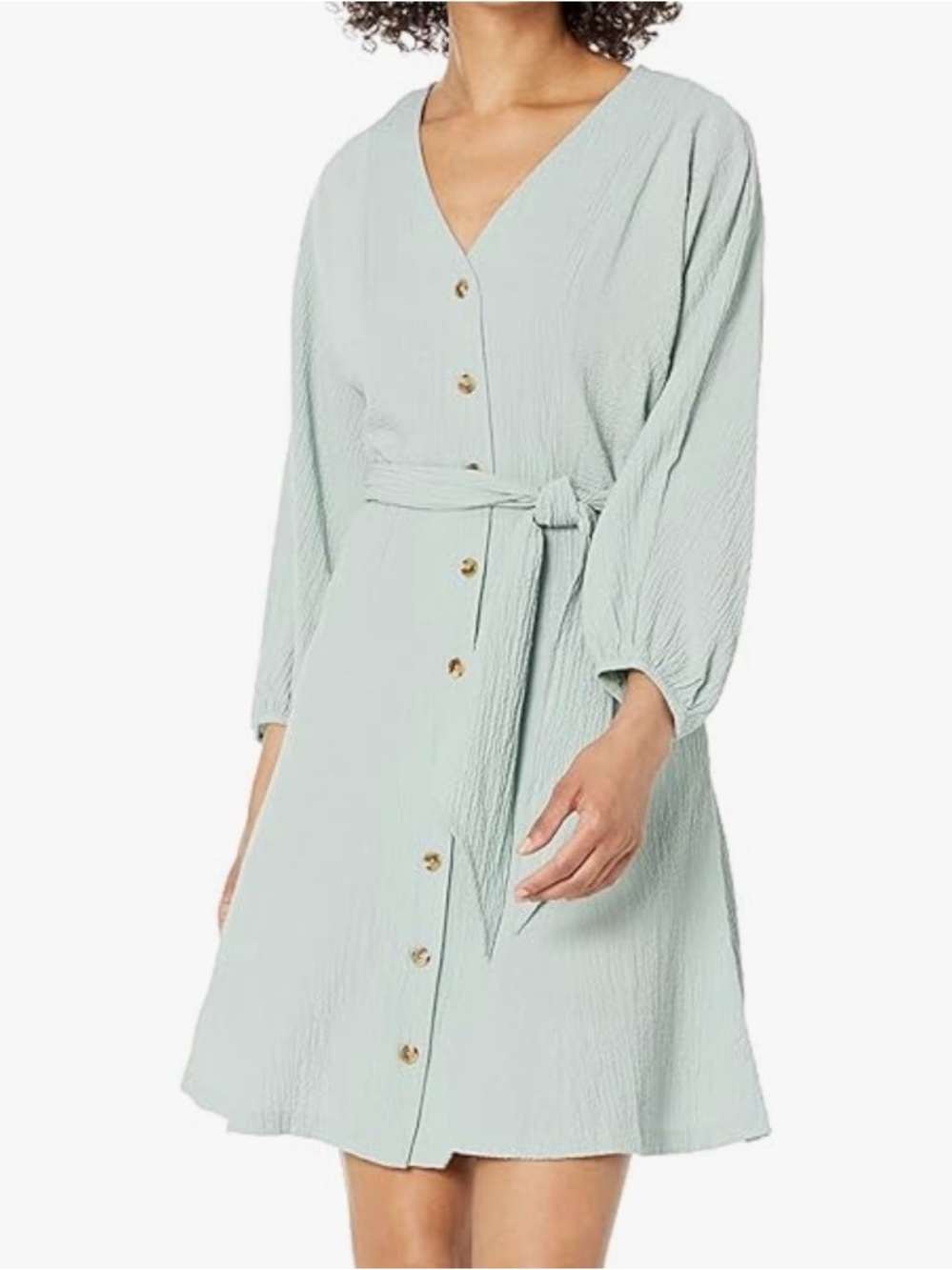 Calvin Klein Pale Mint V-Neck Button-Front Tie-Waist Dress